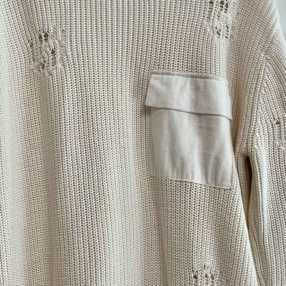 Ser.O.Ya Cream Devin Oversized Distressed Sweater Front Pocket Small - Picture 2 of 12